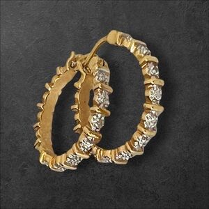 Small Gold plated hoop earrings gold tone and clear CZ